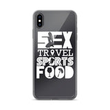 Sex Travel Sports Food Podcast iPhone Case - Transparent