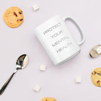 Protect Your Mental Health Grey Lettering Ceramic Mug