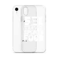 Sex Travel Sports Food Podcast iPhone Case - Transparent